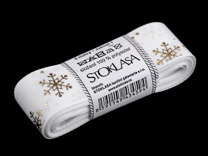 Rypsová stuha vločky šíře 25 mm vánoční (Balení 3 m, Varianta 1 bílá zlatá)