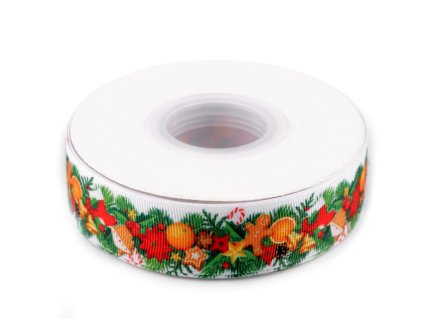 Vánoční rypsová stuha šíře 25 mm (Balení 22.5 m, Varianta 1 zelená perníček)