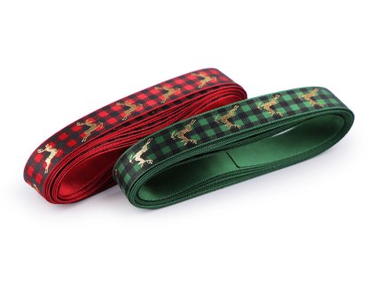 Vánoční saténová stuha káro sob šíře 16 mm (Balení 3 m, Varianta 2 zelená)