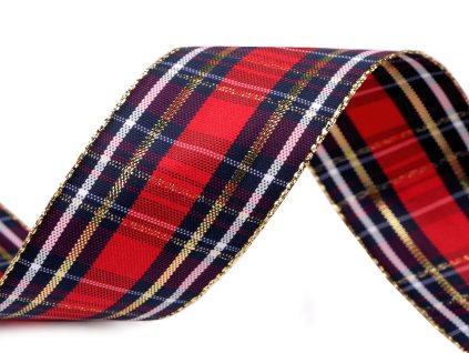 Károvaná stuha s lurexem a drátem šíře 40 mm (Balení 1 m, Varianta 1 červená zlatá)