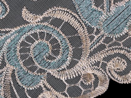 Vyšívaný prýmek na monofilu s lurexem šíře 18 cm (Balení 1 m, Varianta 2 tyrkys)