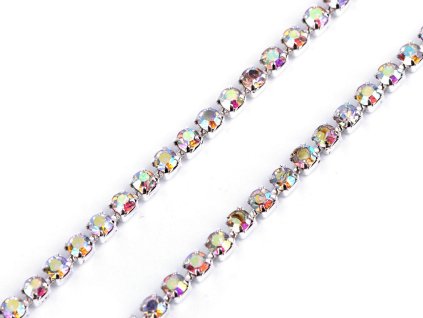 Štrasový prýmek / borta šíře 2 mm (Balení 9 m, Varianta 1 crystal AB stříbrná)