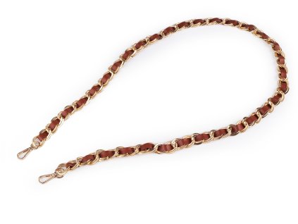 Koženkový popruh / ucho s řetízkem a karabinami šíře 2 cm (Balení 1 ks, Varianta 1 hnědá koňak zlatá)