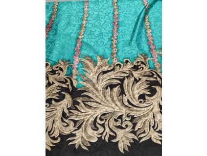 Umělé hedvábí / Silky  oboustranná černozlatá oboustranná bordura na zelené