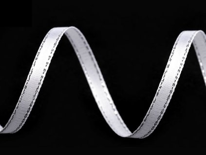 Atlasová stuha s lurexovým okrajem šíře 6 mm vánoční (Balení 22.5 m, Varianta 1 bílá stříbrná)