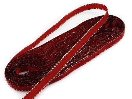 Stuha taftová šíře 9 mm s lurexem (Balení 10 m, Varianta 643 červená šarlatová zlatá)