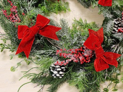 Vánoční mašle sametová 11x9 cm (Balení 6 ks, Varianta 1 červená stříbrná)