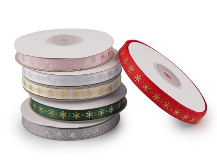 Vánoční rypsová stuha vločky šíře 10 mm (Balení 22.5 m, Varianta 1 bílá stříbrná)