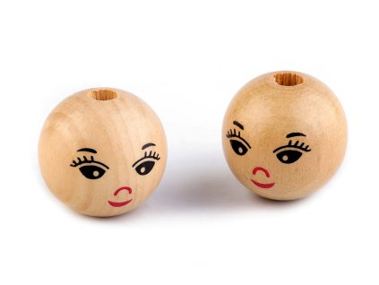 Dřevěné korálky s obličejem  Ø22 mm (Balení 300 ks, Varianta 2 přírodní sv.)