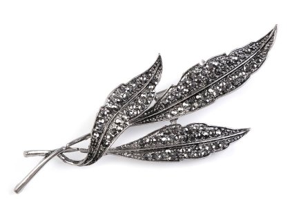 Brož s broušenými kamínky listy (Balení 1 ks, Varianta nikl černý)