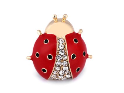 Brož / odznak s broušenými kamínky beruška, krokodýl (Balení 1 ks, Varianta 1 červená beruška)