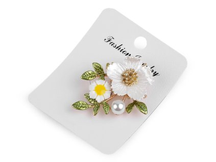 Brož s perlou květiny (Balení 1 ks, Varianta bílá perlová)