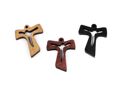 Dřevěný přívěsek křížek 30x38 mm (Balení 12 ks, Varianta 1 přírodní stř.)