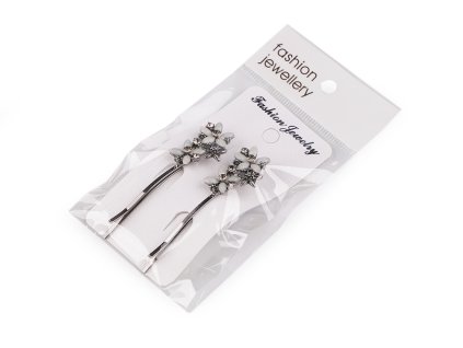 Sponky do vlasů / pinetky s broušenými kamínky květy, list (Balení 2 ks, Varianta 2 antracit list)