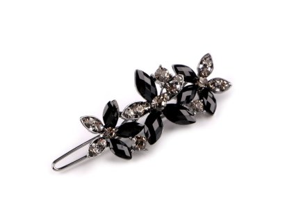 Sponka do vlasů s broušenými kamínky květy (Balení 1 ks, Varianta černá)