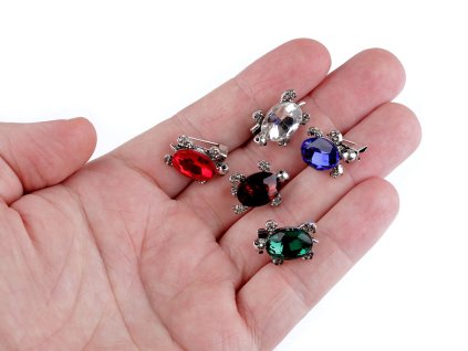 Brož s broušenými kamínky želva mini (Balení 1 ks, Varianta 5 zelená smaragdová)