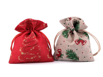 Vánoční dárkový pytlík 10x13 cm imitace juty (Balení 1 ks, Varianta 2 červená glitry)