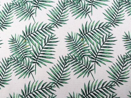 Bavlněná metráž / imitace lnu hrubší, listy (Balení 1 m, Varianta režná)