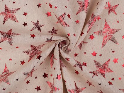 Bavlněná látka / imitace lnu hvězdy (Balení 1 m, Varianta 1 režná červená)