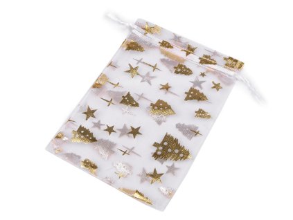 Vánoční dárkový pytlík stromečky 10x14,5 cm organza (Balení 100 ks, Varianta bílá zlatá)