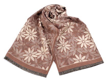Šátek / šála typu kašmír s třásněmi, květy 60x180 cm (Balení 1 ks, Varianta 1 béžová)
