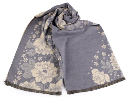 Šátek / šála typu kašmír s třásněmí, květy 68x180 cm (Balení 1 ks, Varianta 2 béžová)