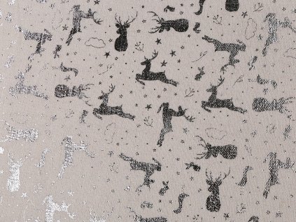 Vánoční bavlněná metráž / imitace lnu sob metalická (Balení 1 m, Varianta 1 režná stříbrná)