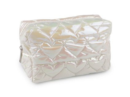 Kosmetická taška / pouzdro prošívané, srdce 18x11 cm holografické (Balení 1 ks, Varianta 1 krémová nejsvět.)