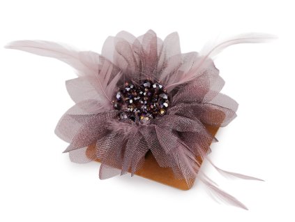 Brož se skleněnými broušenými korálky a peřím (Balení 1 ks, Varianta 2 krémová)