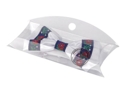 Saténový motýlek folklor hand made, délka 12 cm (Balení 1 ks, Varianta 2 bílá bílá)