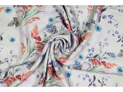 viskozova tkanina lucni kviti na svetle bezove