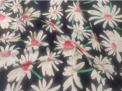 Úplet viskózový bílé kytky na modré