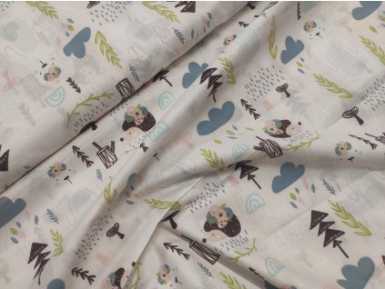 Bavlněné plátno ježci v lese  DOPRODEJ