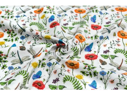 bavlnene platno kvety motyly a vazky