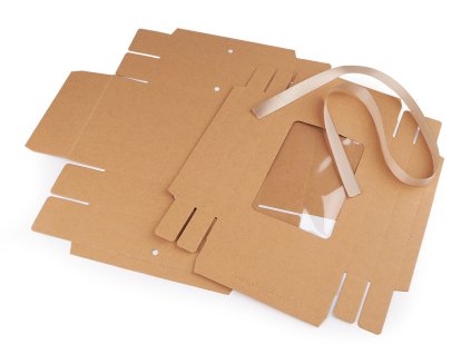 Papírová krabička s průhledem a stuhou (Balení 5 ks, Varianta hnědá přírodní)