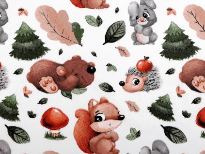 Bavlněná látka / plátno lesní zvířátka (Balení 1 m, Varianta (61) bílá)