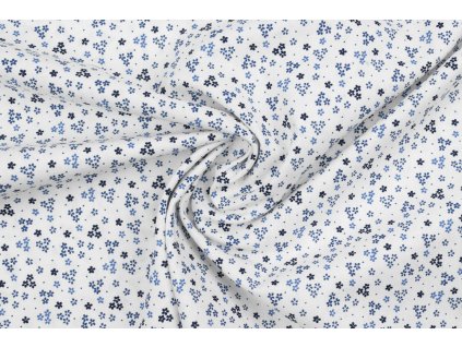 bavlna platno drobne modre kyticky na bile