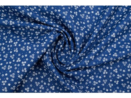 bavlna platno drobne bile kyticky na modre