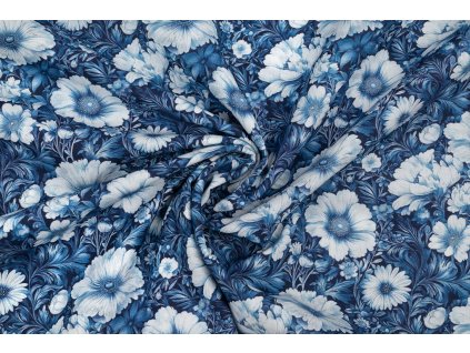 bavlnene platno modrobily kvetinovy vzor