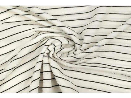 Úplet viskózový tenký proužek černý na bílé