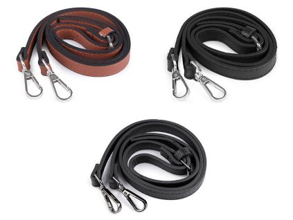 Koženkový popruh / ucho na kabelku s karabinami šíře 1,5 cm (Balení 1 ks, Varianta 1 hnědá koňak nikl)