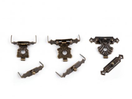 Kovové ozdobné zapínání na dřevěné krabičky, šperkovnice (Balení 2 sada, Varianta 2 staromosaz)