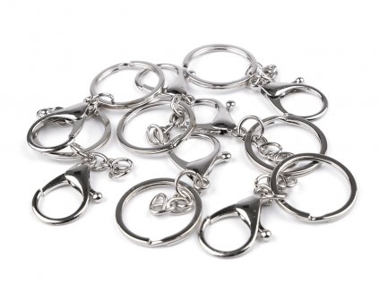 Karabina s kroužkem a řetízkem na klíče (Balení 20 ks, Varianta nikl)