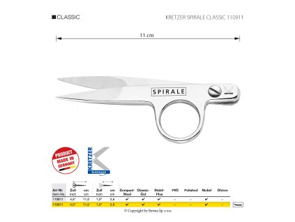 Odstřihávací nůžky / cvakačky Kretzer Spriale Classic, délka 11 cm