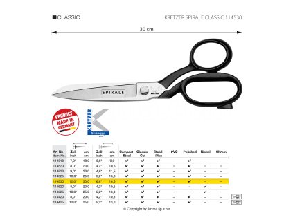 Krejčovské nůžky Kretzer Spirale Classic, 30 cm