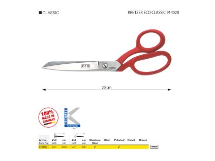 Nůžky s mikrozoubky Kretzer Eco Classic, délka 20 cm