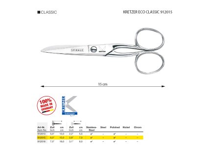 Univerzální nůžky Kretzer Eco Classic, délka 15 cm