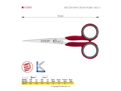 Vyšívací nůžky Kretzer Finny Zipzap Hobby, délka 13 cm