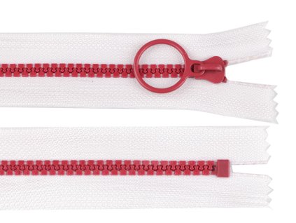 Kostěný zip barevný No 5 délka 20 cm s ozdobným jezdcem (Balení 1 ks, Varianta 5 červená bílá)