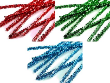 Chlupaté drátky na tvoření lurexové Ø6 mm délka 30 cm (Balení 10 ks, Varianta 2 zelená trávová)